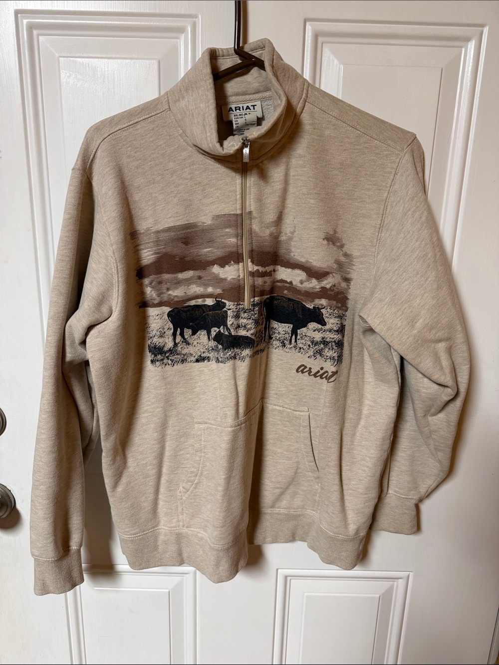 Ariat women’s Tan Graphic Quarter-Zip Pullover sweatshirt